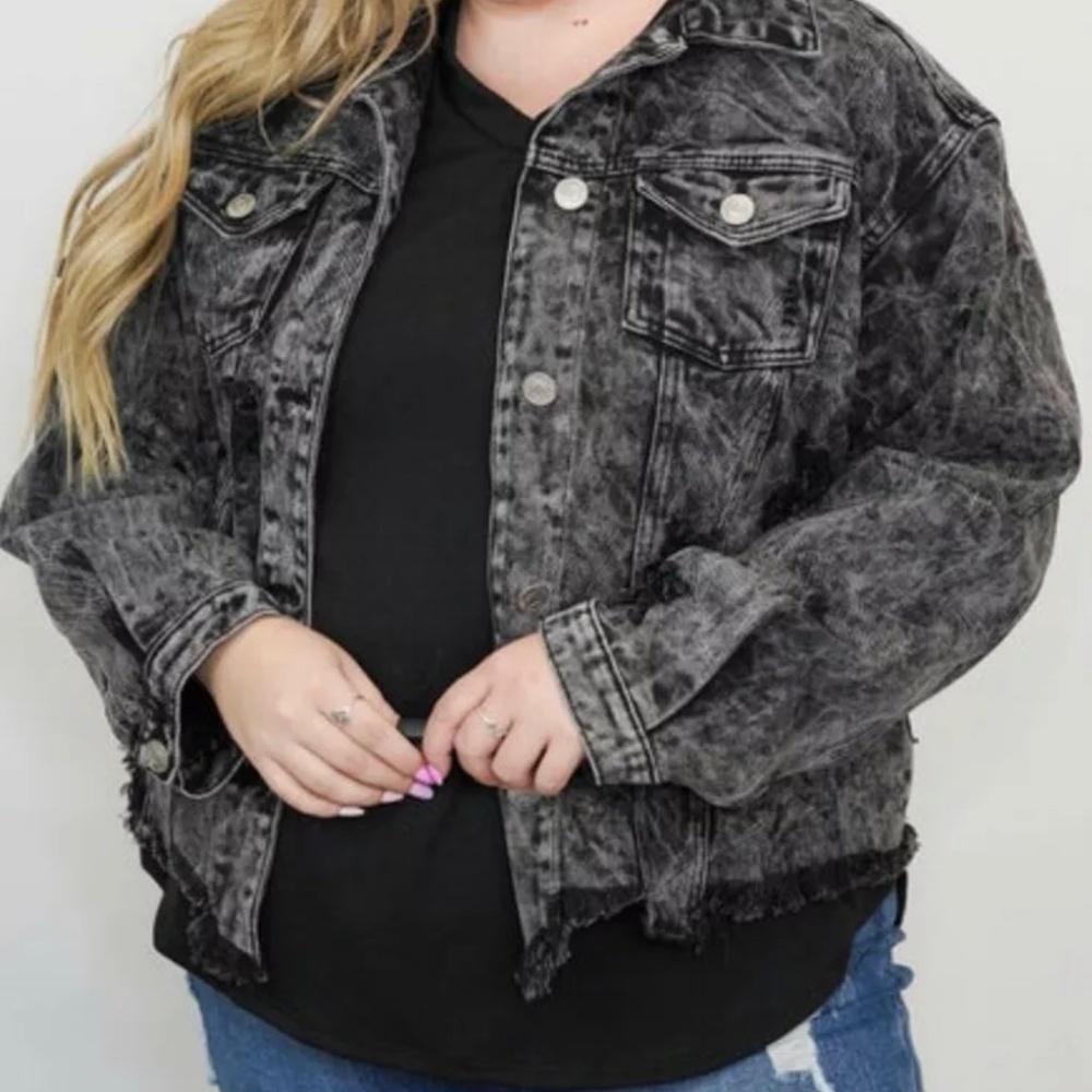 POL Black Acid Wash Jeans Jacket Size Small